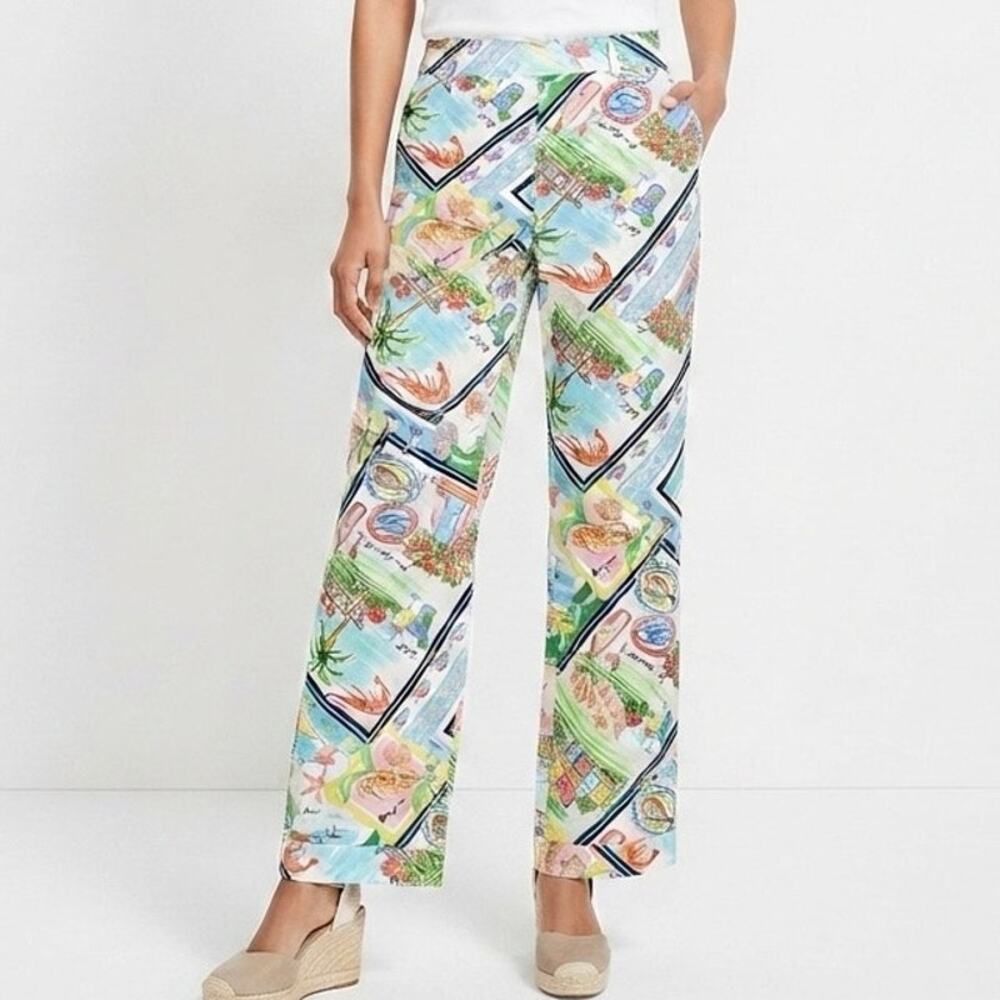 Talbots French Riviera Linen Blend Wide Leg Pants Resort Coastal Grandma Size XL